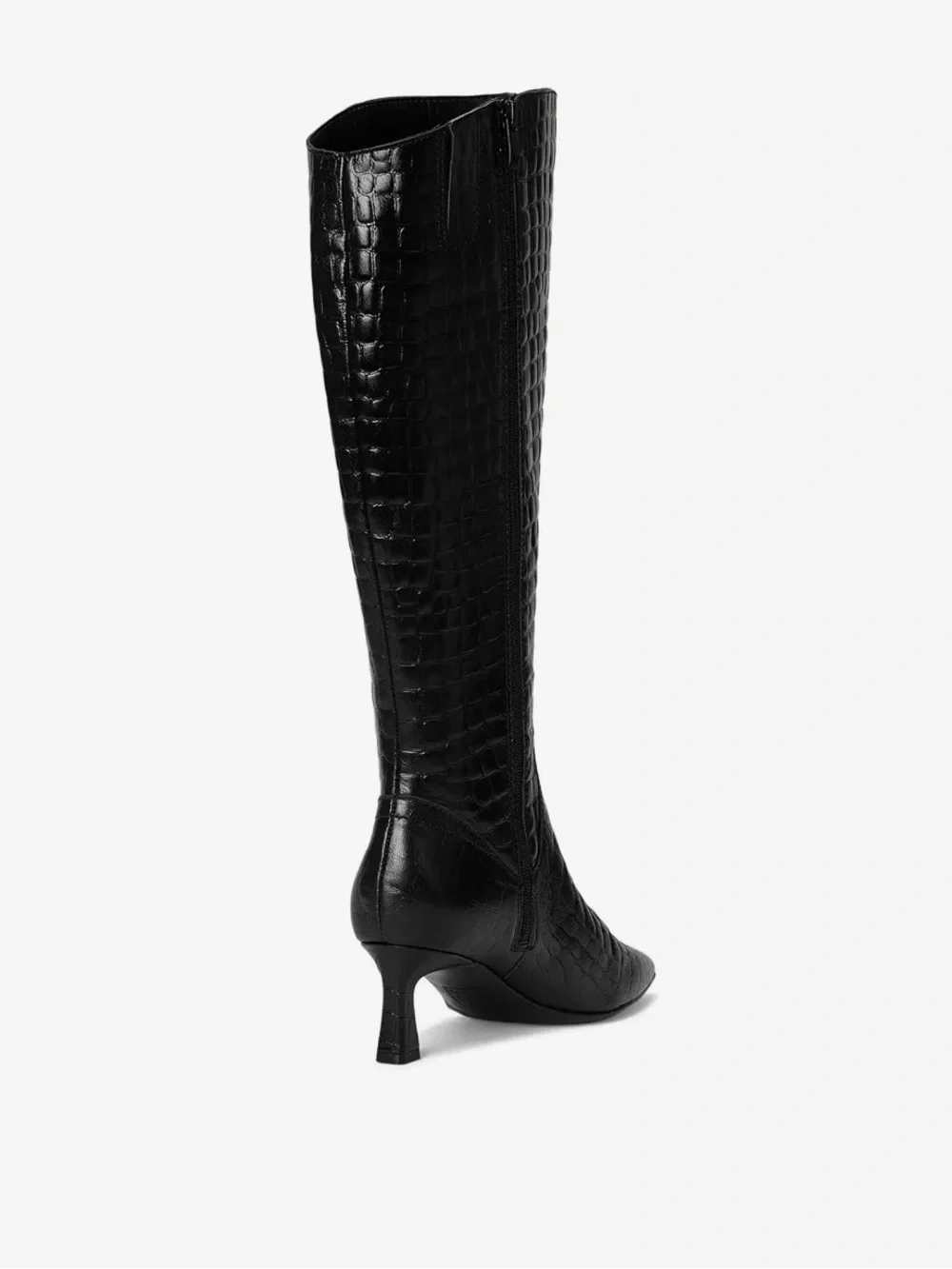Naturalizer DEESHA WIDE CALF Pointed-Toe Croc-Embossed Knee Leather Boots Black